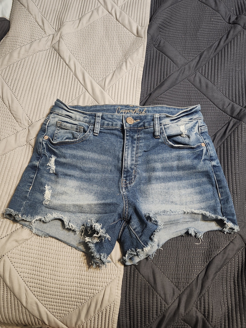 cupcakes & cashmere Washed Blue Distressed High-Rise Denim Shorts